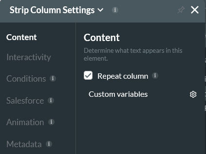 strip column settings window showing enabled repeat column 