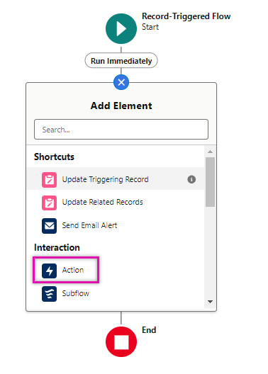 select action for the record triggered flow 