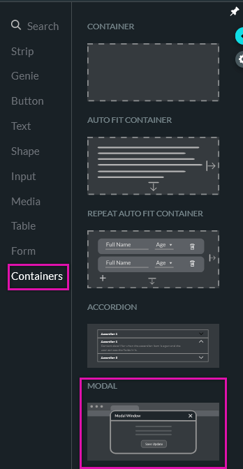 modal container 