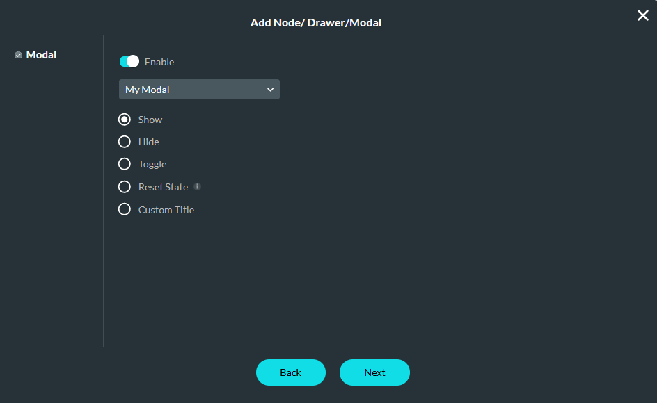 Drawer modal configuration 