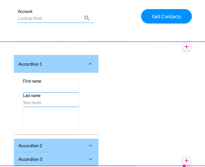 Example showing a configured accordion element with a repeat container 