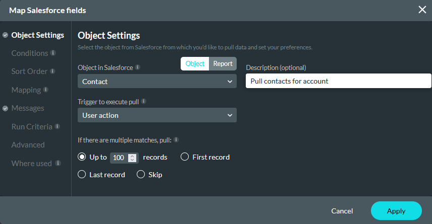 Map salesforce fields object settings tab 