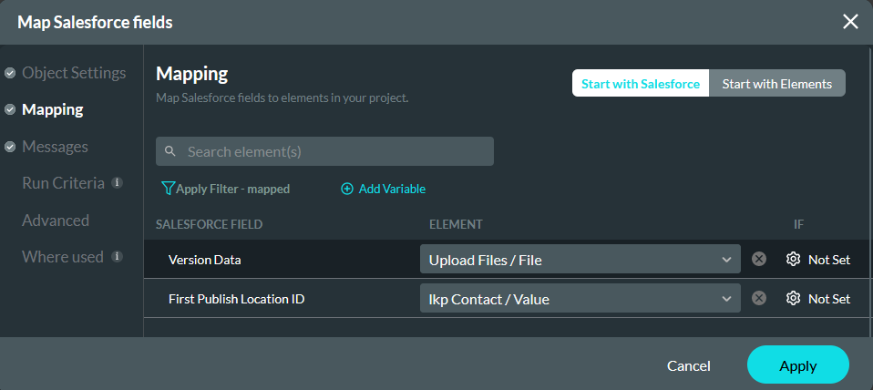 Map Salesforce fields mapping tab 