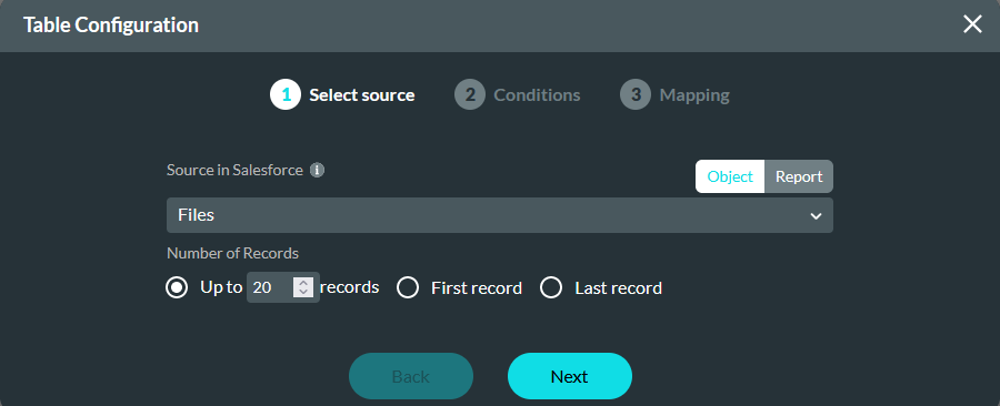 select source step of table configuration 