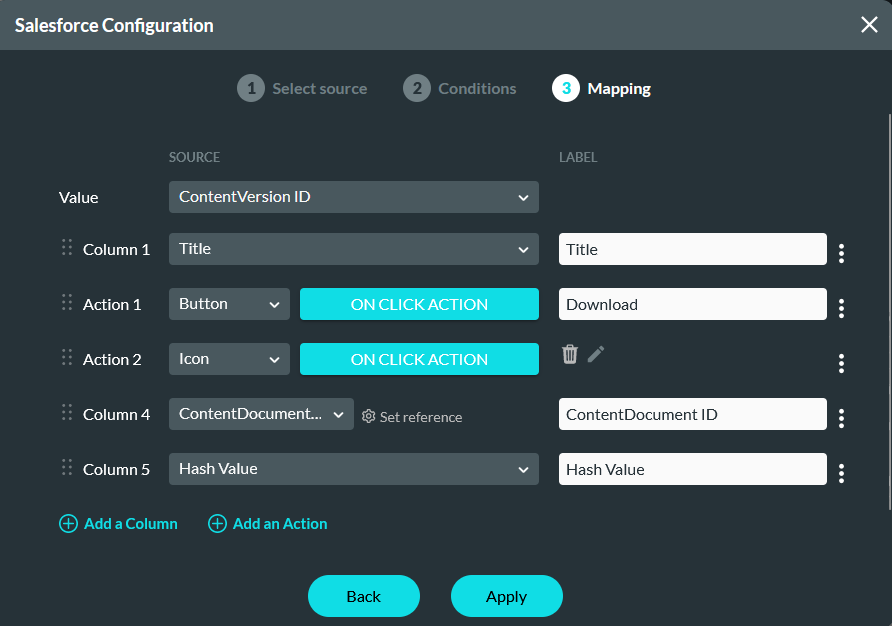 mapping step of table configuration 