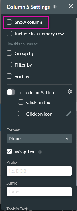 Disabling the show column checkbox
