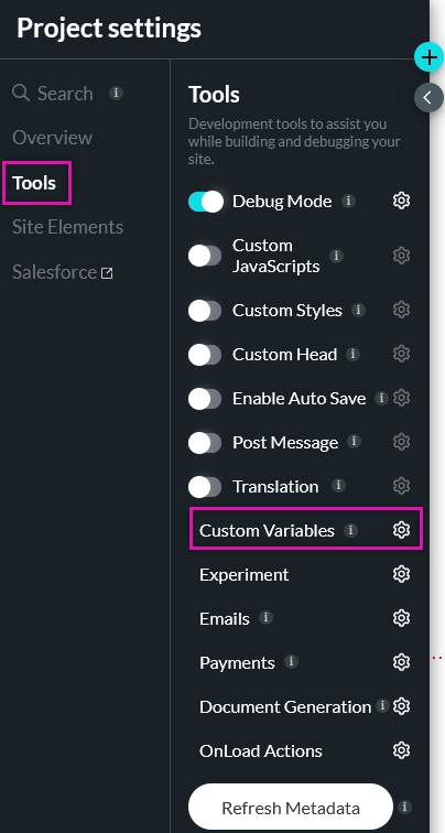 Tools tab under the project settings 