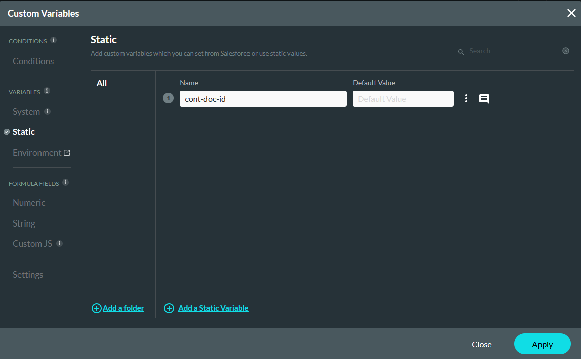 Custom variables static variable 