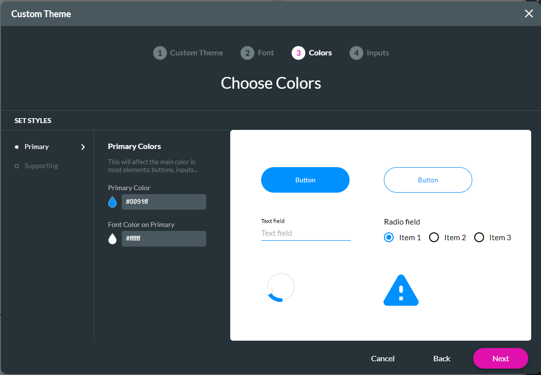 choose colours screen 