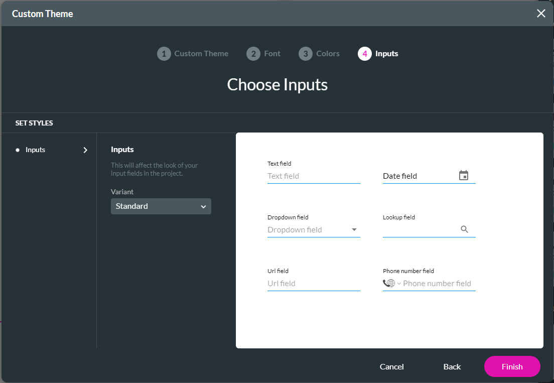 choose inputs screen