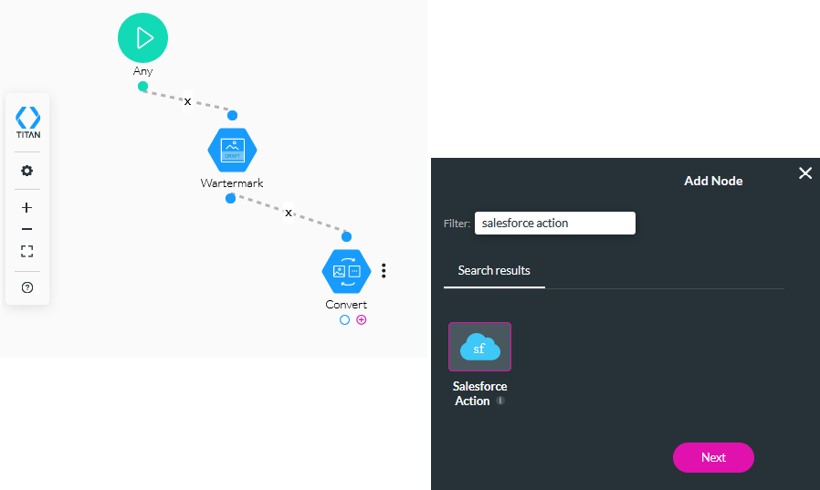 Adding salesforce action node 