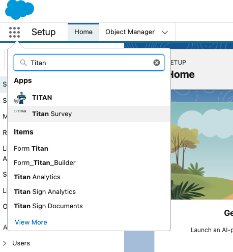 search for titan in salesforce 