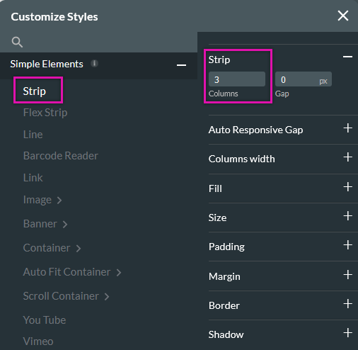 choosing number of columns from in the styling menu 