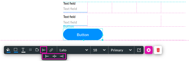 Expanded button menu showing the alignment options 