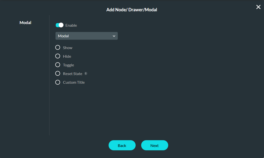 Add node window showing how to affect the modal 