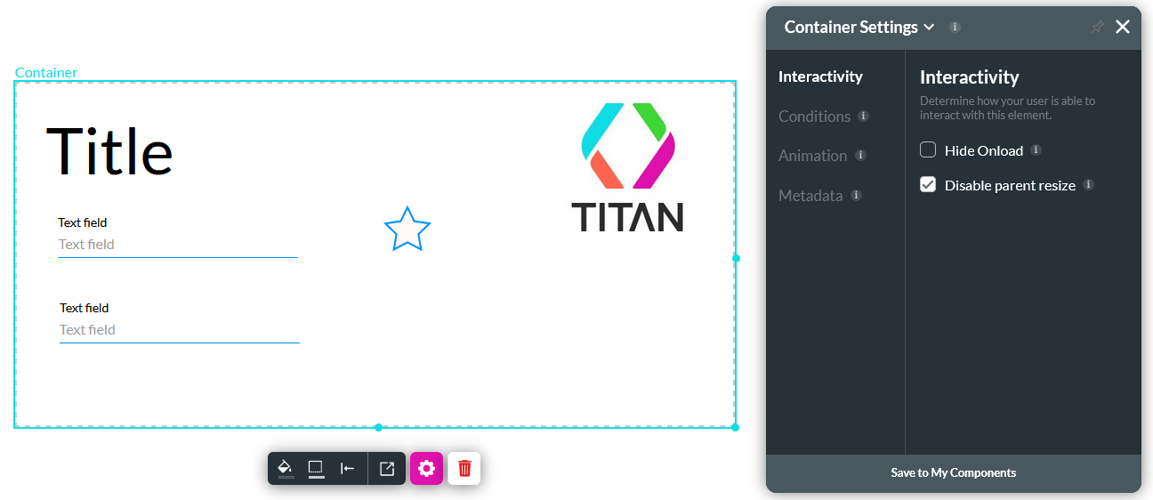 screenshot showing how users can place elements freely in a container 