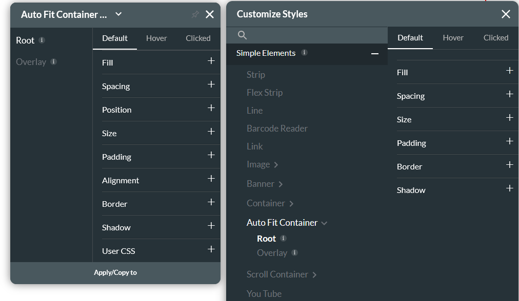 autofit styling menu options 