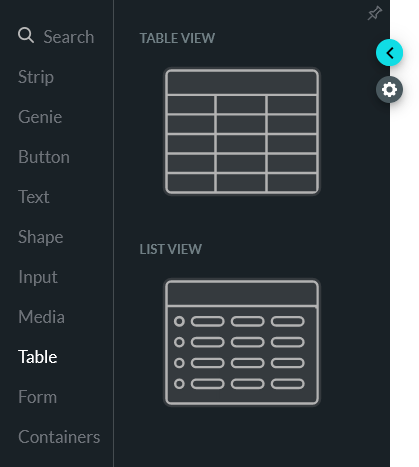 table options available in element menu 