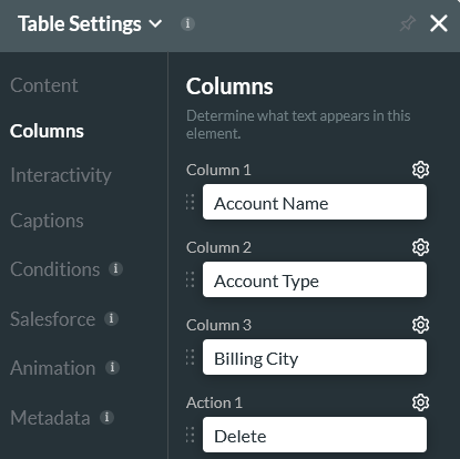 Table settings menu 