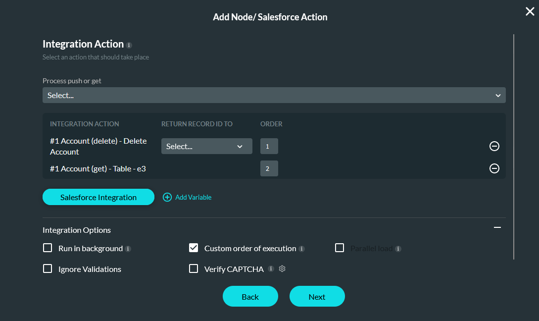 Add Node / Salesforce Action configuration 