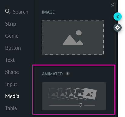 Media tab showing the animation element 