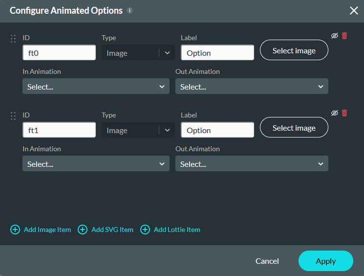 Configure animated options window 