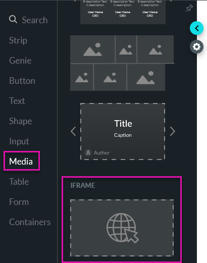 Media tab showing the iframe element 