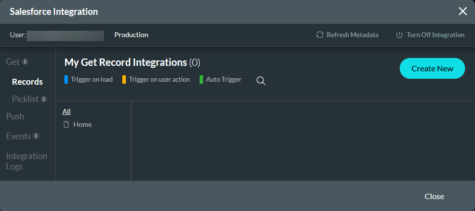 Salesforce integration showing the get records tab 