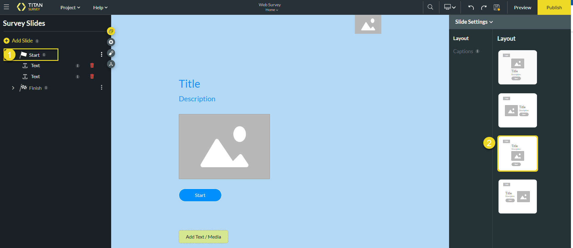 choosing a layout for the start slide 