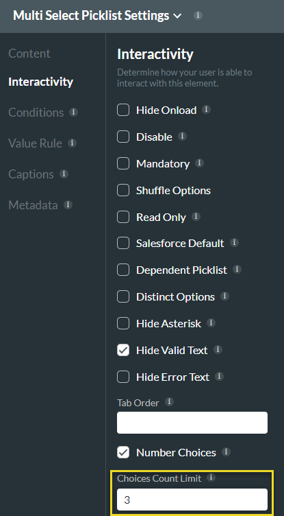 multi select picklist settings 