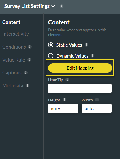 survey list settings > content tab > edit mapping 