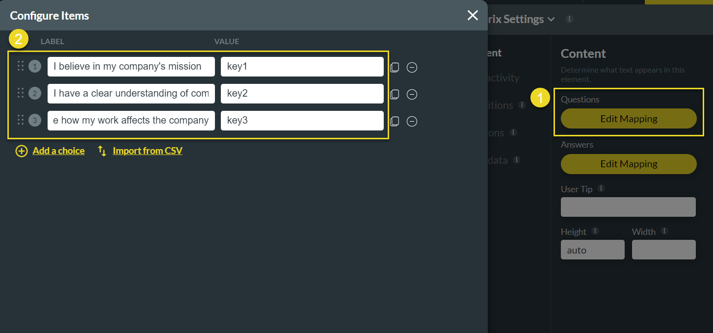 configure answer options 