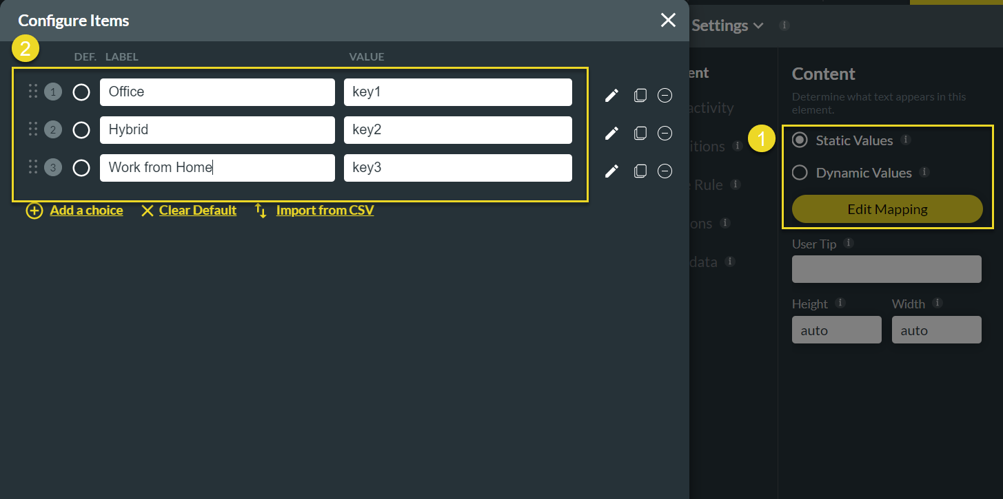 configure dynamic values 