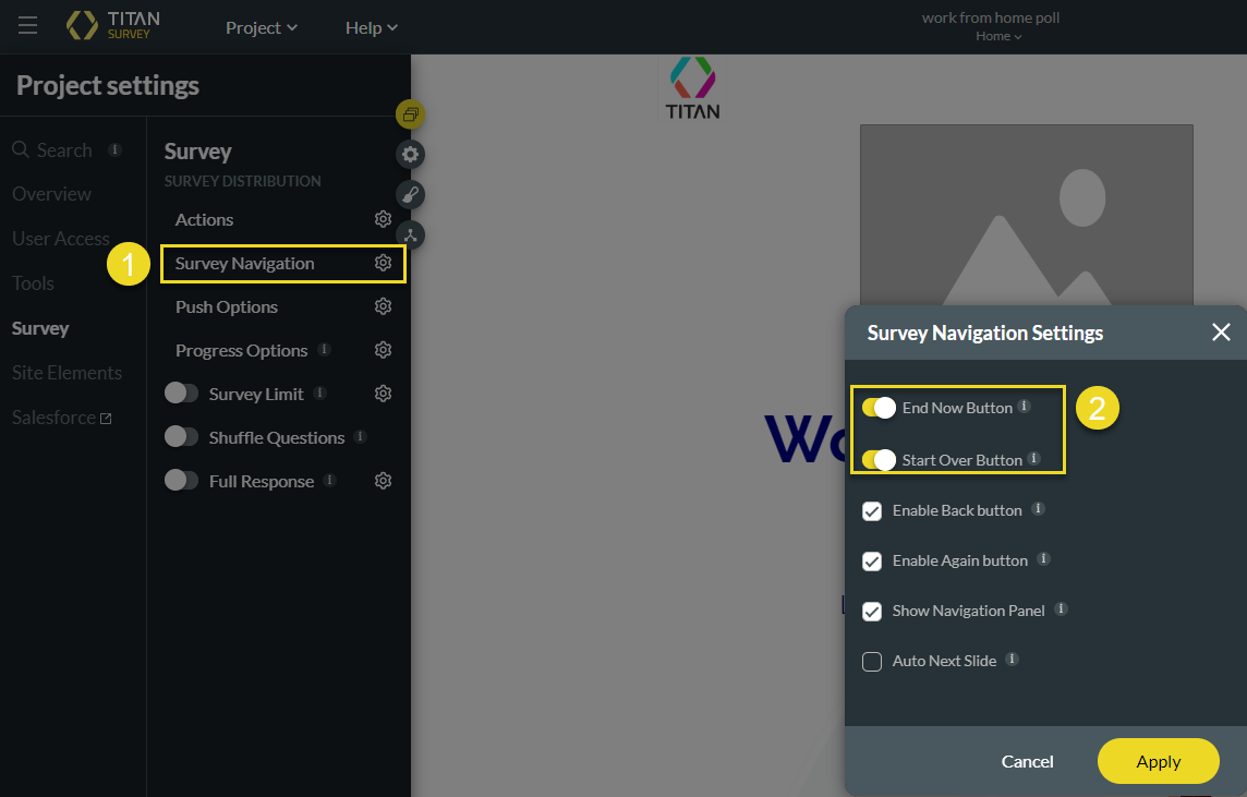 survey navigation settings 