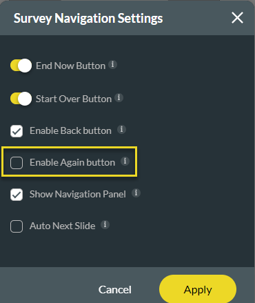 survey navigation settings 