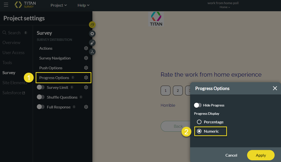 progress options for surveys 