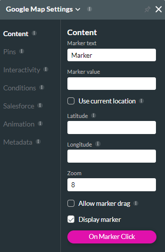 screenshot showing the content options for the google map settings 