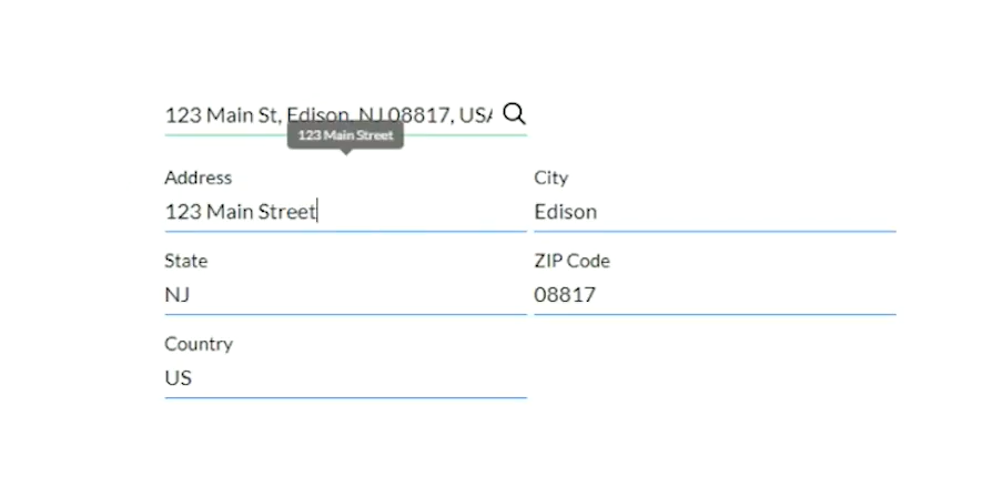 Screenshot showing how the address finder works to complete a form 