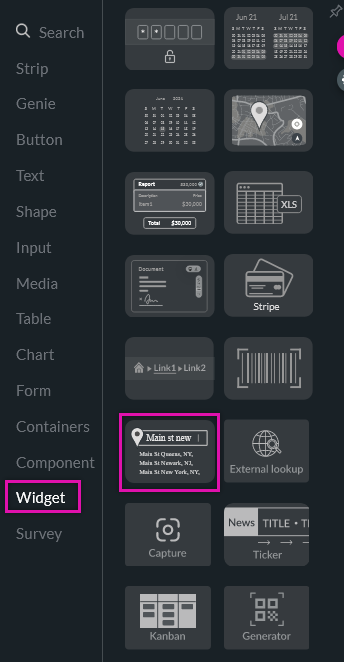 screenshot showing where to find the address finder widget 