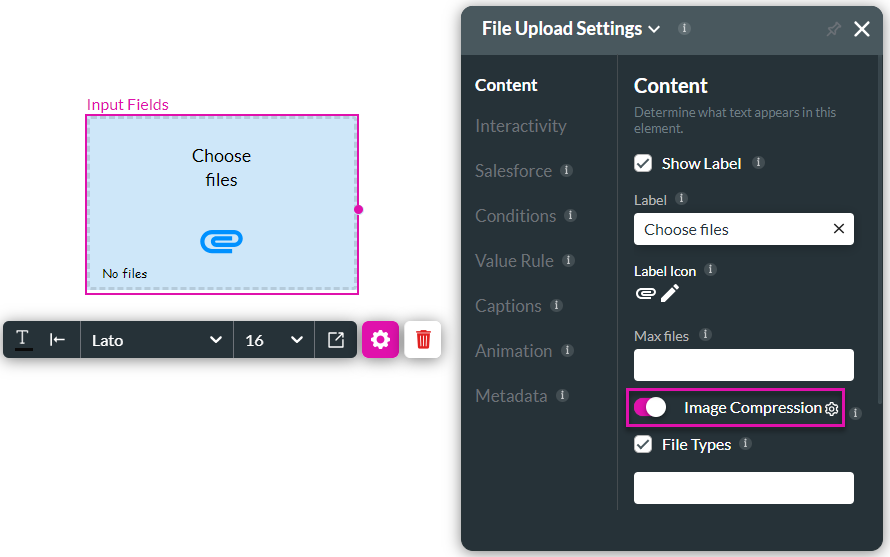 file upload settings > content > image compression 