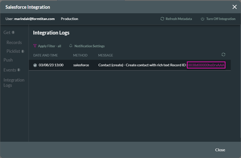 salesforce integration logs 