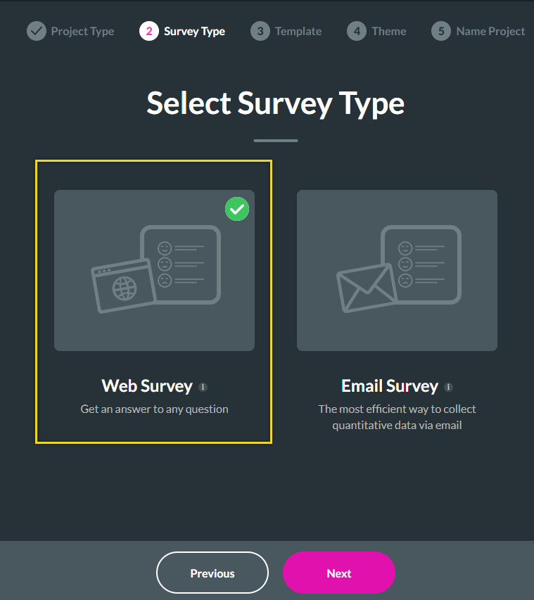 Screenshot of Select Survey Type 