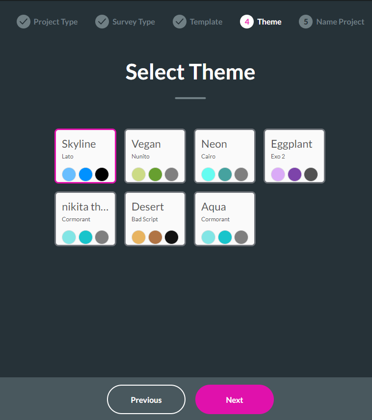 Select Theme screen 