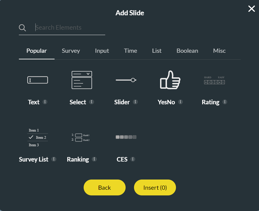 Popular tab elements for Question Slide. 