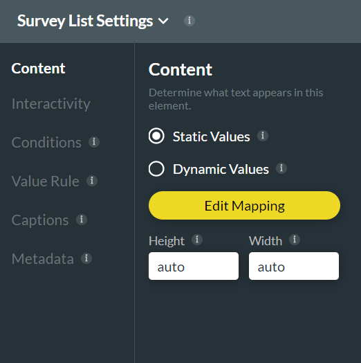 Survey list settings content tab 