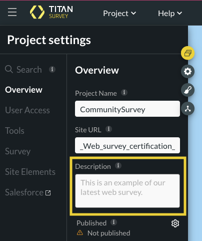 Project settings overview tab > description 