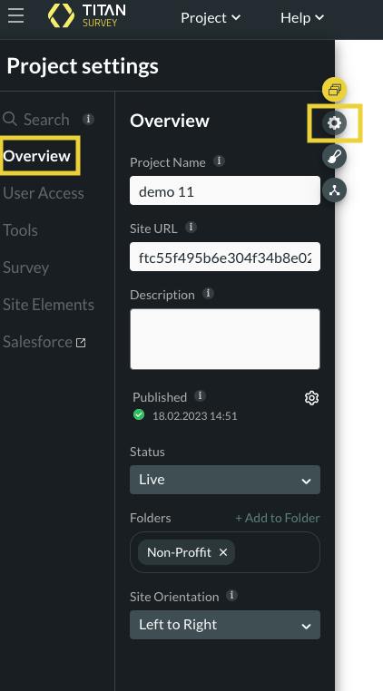 Project settings overview tab 