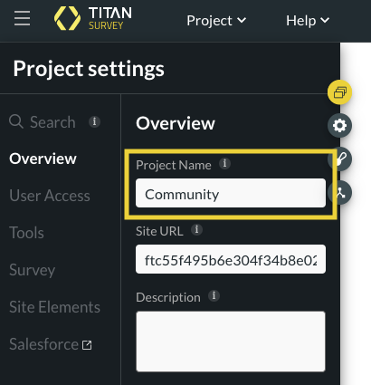 Project settings overview tab > project name 