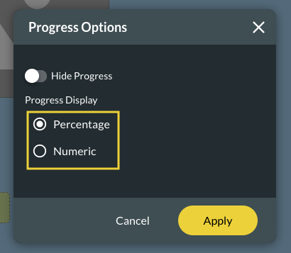 Progress display options  