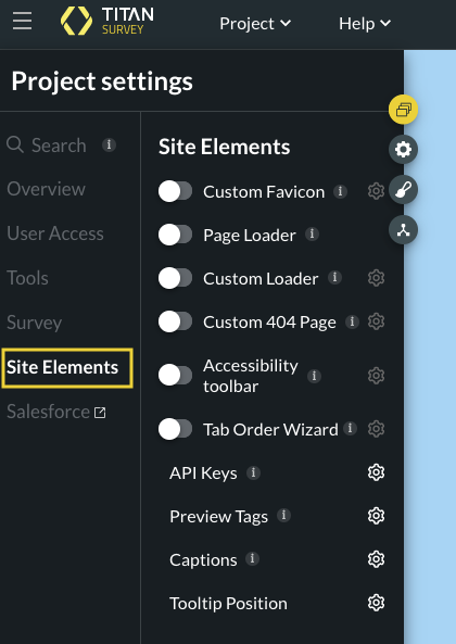 Project settings sit elements 